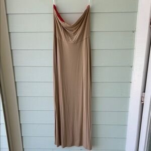 Elegant Tan Strapless Maxi Dress
